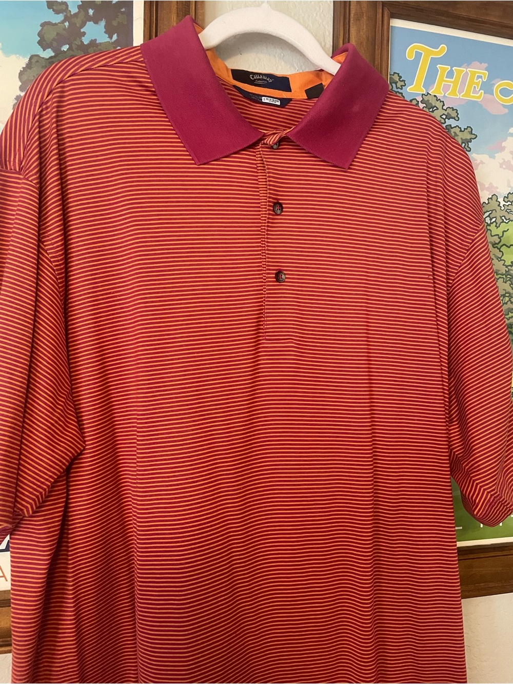 Vintage Callaway Collection Striped Golf Polo Shirt XXL 90s Orange Burgundy